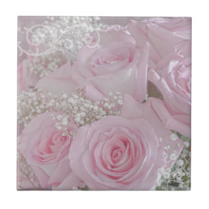 Soft Pink Roses and Baby's Breath Tile