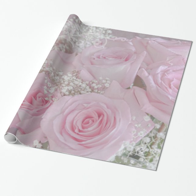 Soft Pink Roses and Baby's Breath Wrapping Paper (Unrolled)