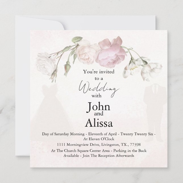 Soft Pink Roses & Bride and Groom Collection Announcement (Front)