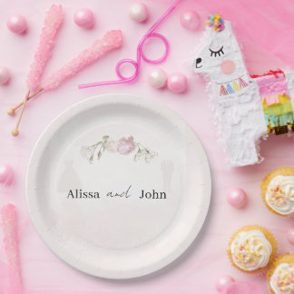 Soft Pink Roses & Bride and Groom Collection Paper Plates
