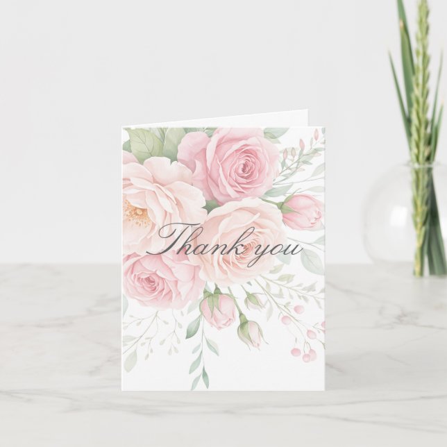 soft pink roses floral thank you card (Front)