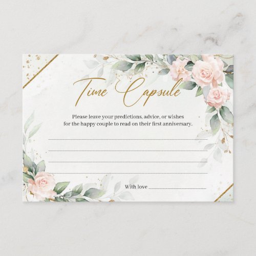 Soft pink roses greenery and gold Time Capsule Enclosure Card