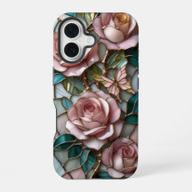 Soft Pink Roses in Luxurious Stained Glass Artwork