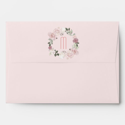 Soft Pink Roses Monogram Wreath Envelope