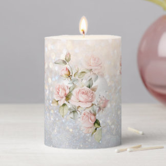 Soft Pink Roses Pillar Candle