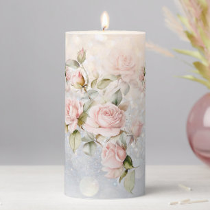 Soft Pink Roses Pillar Candle