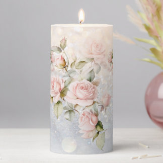 Soft Pink Roses Pillar Candle