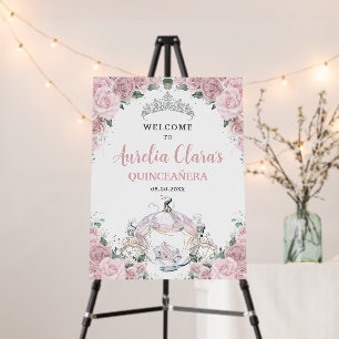 Soft Pink Roses Princess Carriage QUINCEAÑERA 16th Foam Board