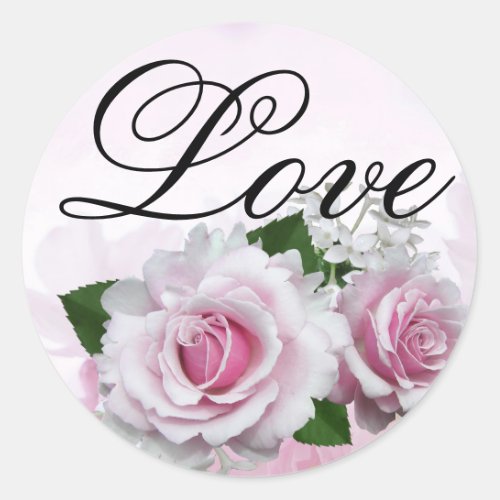 Soft Pink Roses Romantic Elegant Love Wedding Classic Round Sticker