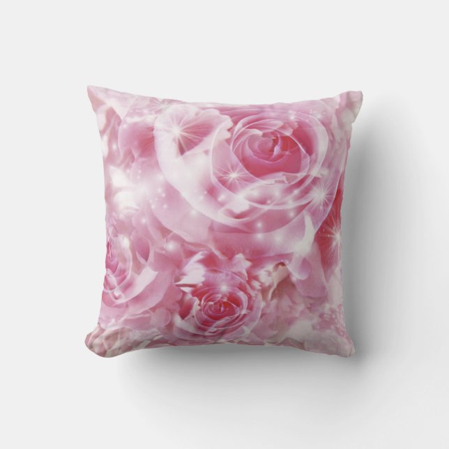 Soft Pink Roses Throw Pillow (Front)