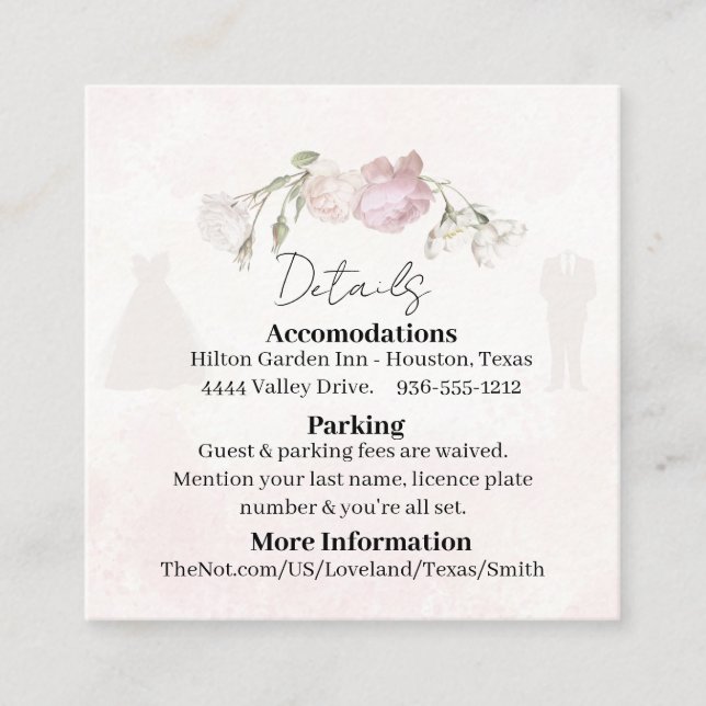 Soft Pink Roses Wedding Collection Enclosure Card (Front)