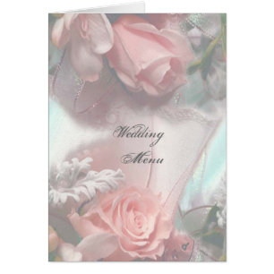 Soft Pink Roses Wedding Menu Cards
