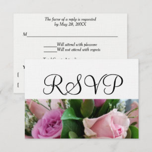 Soft Pink Roses White Wedding RSVP Card