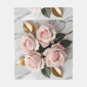 Soft Pink Roses With Delicate Golden Leaves Fleece Blanket