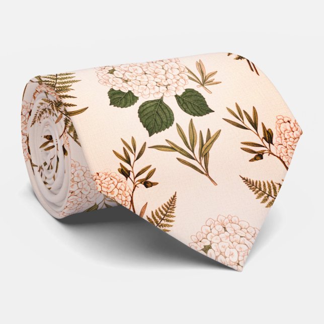  Soft Pink & Sage Botanical  Neck Tie (Rolled)