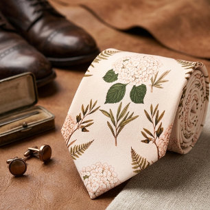  Soft Pink & Sage Botanical  Neck Tie