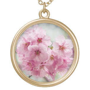 Soft Pink Sakura Cherry Blossom Spring Gold Plated Necklace