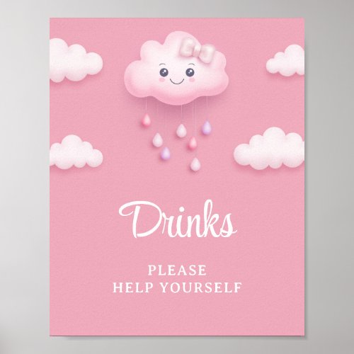 Soft pink sky white fluffy cloud nine baby drinks poster