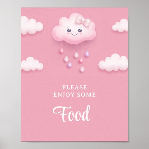 Soft pink sky white fluffy cloud nine baby food poster