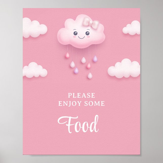 Soft pink sky white fluffy cloud nine baby food poster (Front)