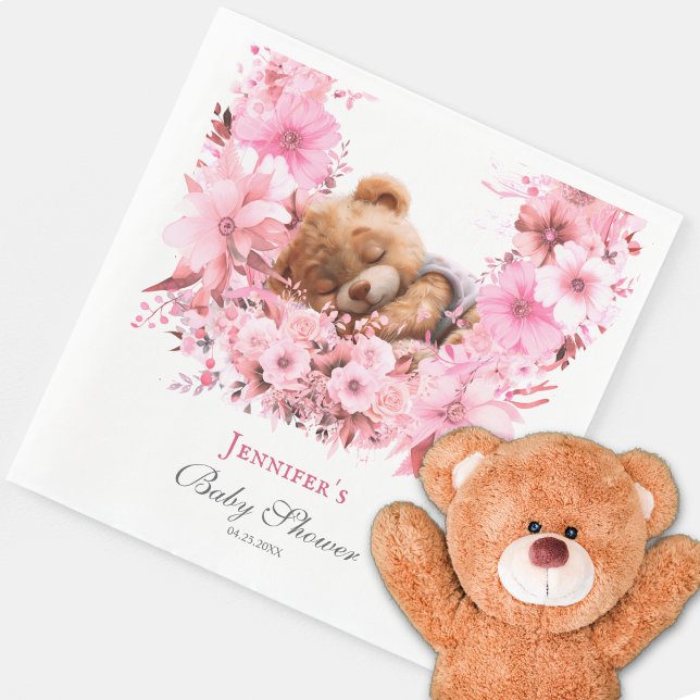 Soft Pink Sleeping Bear Baby Shower Napkins (Creator Uploaded)