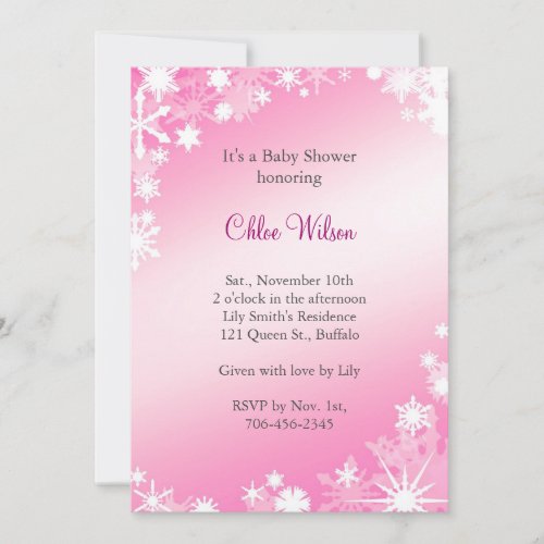 Soft Pink Snowflakes Baby Shower Invitation