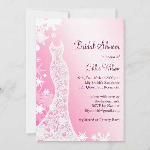 Soft Pink Snowflakes Bridal Shower Invitation 2