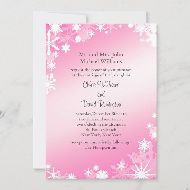 Soft Pink Snowflakes Wedding Invitation (Front)