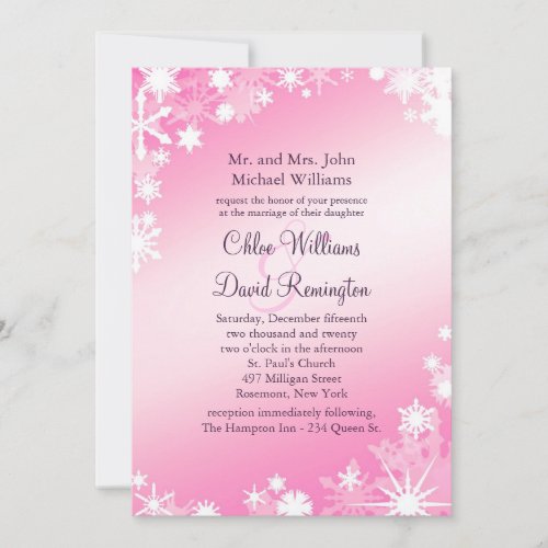 Soft Pink Snowflakes Wedding Invitation 2