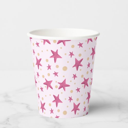 Soft Pink Space Stars Girly Party Paper Cups