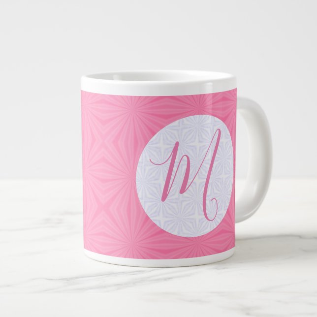 Soft Pink Squiggly Squares Personalized Initial Giant Coffee Mug (Front Right)