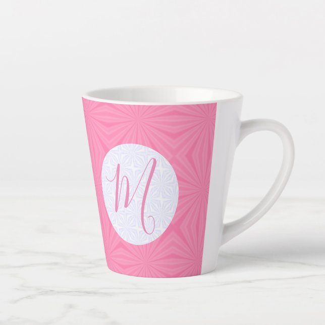 Soft Pink Squiggly Squares Personalized Initial Latte Mug (Right)