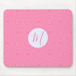 Soft Pink Squiggly Squares Personalized Initial Mouse Pad