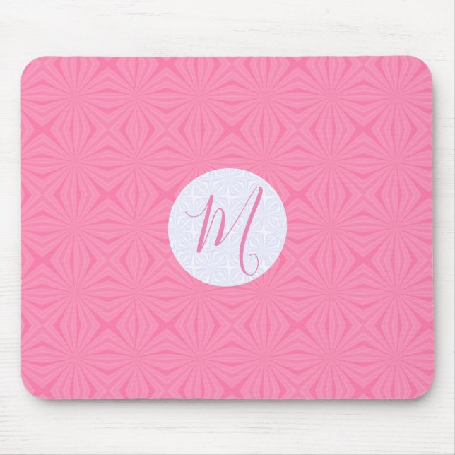 Soft Pink Squiggly Squares Personalized Initial Mouse Pad (Front)