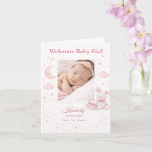 Soft Pink Stars & Moon Baby Birth Announcement