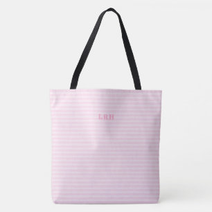Soft Pink Stripe Classic Monogram Initials Tote Bag