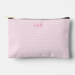 Soft Pink Stripe Vintage Tiny Initials Monogram Accessory Pouch