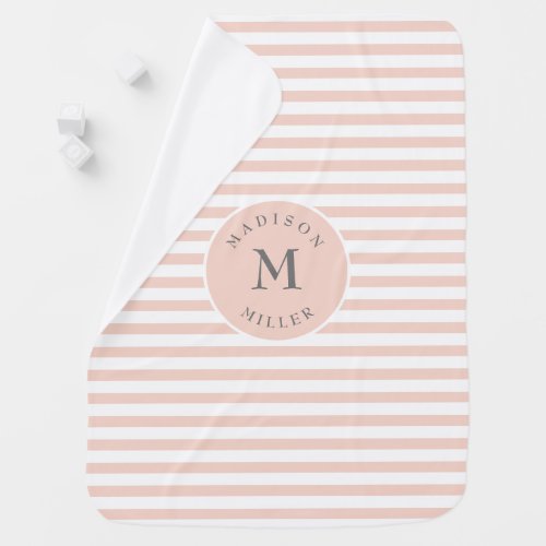 Soft Pink Striped Baby Blanket Name Initial