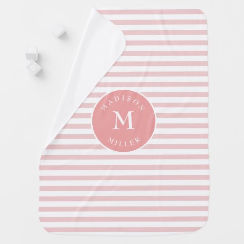 Soft Pink Striped Baby Blanket Name Initial