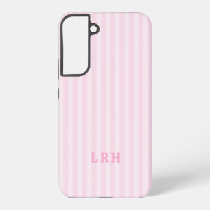 Soft Pink Striped Vintage Look Monogrammed Samsung Galaxy S22+ Case