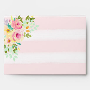 Soft Pink Stripes Floral Watercolor Envelope