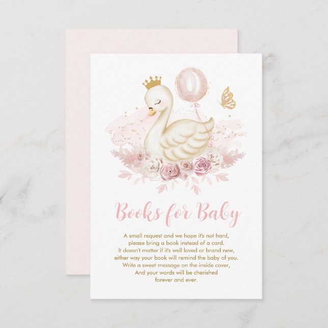 Soft Pink Swan Princess Balloon Books for Baby Enclosure Card (Front/Back)