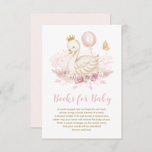 Soft Pink Swan Princess Balloon Books for Baby Enclosure Card