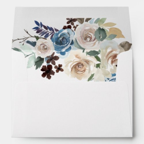 Soft Pink Tan and Blue Roses Floral Envelope