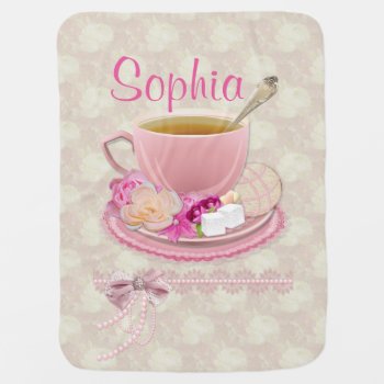 Soft Pink Tea Party Custom Baby Blanket by MoonDreamsMusic at Zazzle