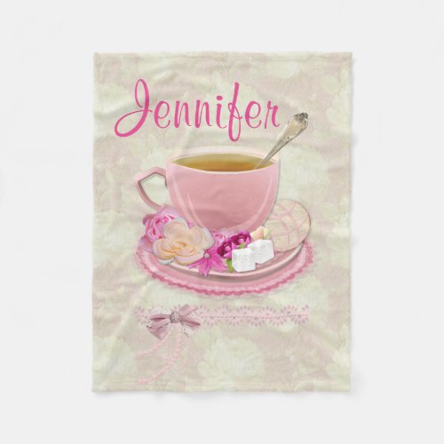 Soft Pink Tea Party Fleece Blanket