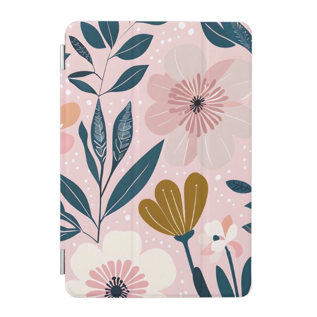 Soft Pink & Teal Feminine Floral IPad Case (Front)
