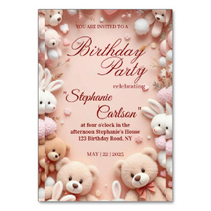 Soft Pink Teddy Bear Birthday Invitation Table Number