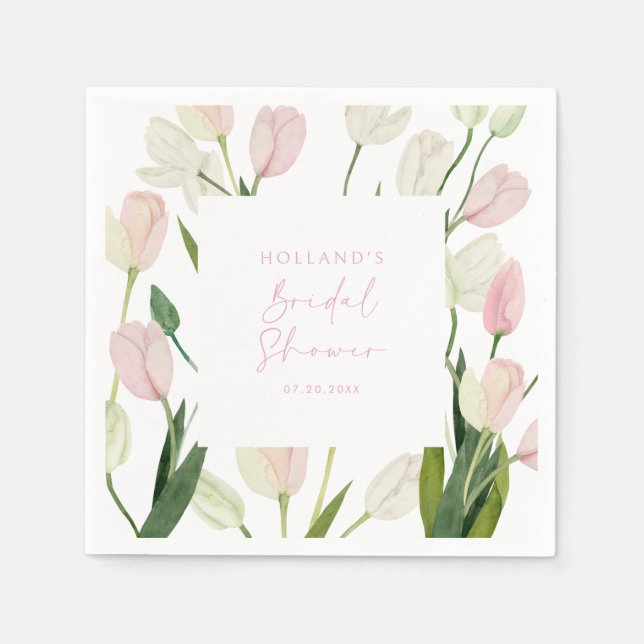 Soft Pink Tulip Bridal Shower Napkins (Front)