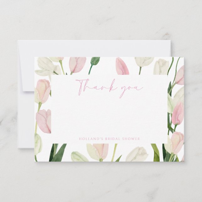 Soft Pink Tulip Bridal Shower Thank You Card (Front)